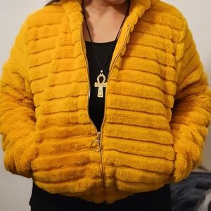 Faux fur plush hoodie bomber jacket